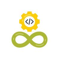 A green and yellow gear with a code symbol on it vector