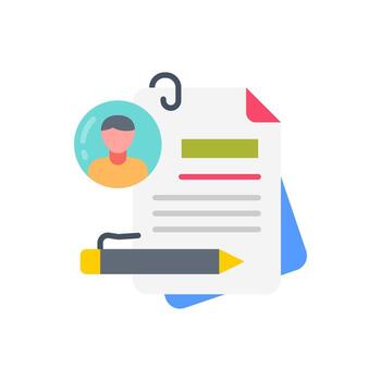 A document with a pen and a person on it vector