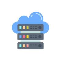 A stack of servers with a cloud in the middle vector
