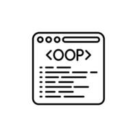 A black and white line icon of a website with the word oop vector