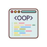 An icon of a web page with the word oop vector