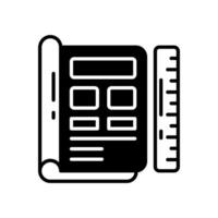 A black and white illustration of a ruler and a calculator vector