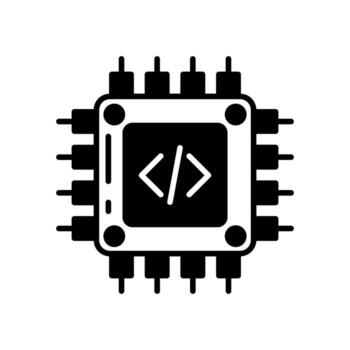 A black and white computer processor icon vector
