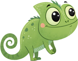 Whimsical Cartoon Green Chameleon with Playful Expression Design. . png