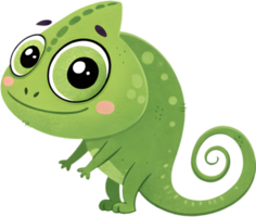 Whimsical Green Chameleon with Playful Pose in Cartoon. . png