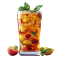 an iced tea with peach slices and mint leaves png