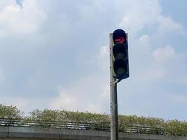 traffic light on a pole with a green arrow photo