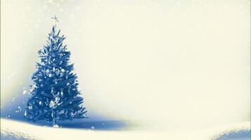 Snowy Christmas background watercolor concept for greeting card design, 3D rendering illustration. White Christmas tree with snowflakes on a white background with copy space. photo