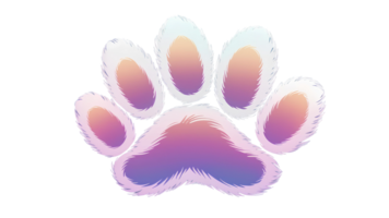 a transparent fluffy cat paw print, with a playful design and soft gradient colors png