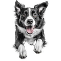 Dynamic Border Collie Dog Leaping in Action on transparent background png