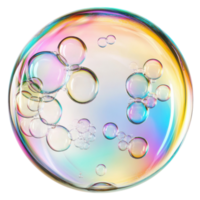Large Colorful Bubble Surrounded by Smaller Soap Bubbles for Creative Projects on transparent background png