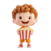 Cheerful Child Enjoying Popcorn on White Background on transparent background png