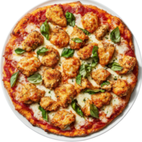Delicious Chicken Parmesan Pizza from a Top View for Culinary Inspiration on transparent background png