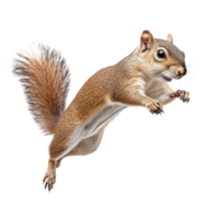 Jumping Grey Brown Squirrel Isolated on a White Background for Nature and Wildlife Use on transparent background png