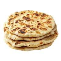 Homemade flatbreads stacked on a white background isolated transparent png