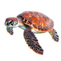 Bright turtle gliding in clear water isolated transparent png