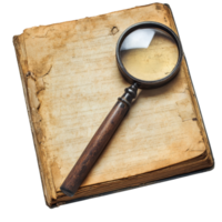 Exploring ancient texts with a magnifying glass isolated transparent png