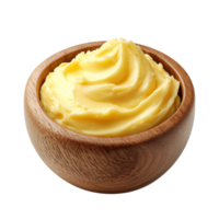 Creamy butter in a wooden bowl ready for use isolated transparent png