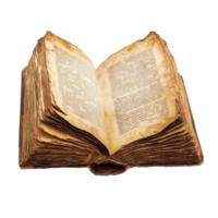 Old, worn book with yellowed pages on display isolated transparent png