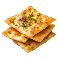 Freshly baked flatbread with herbs on a plate isolated transparent png