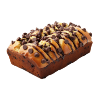 Freshly baked chocolate chip loaf cake on display isolated transparent png