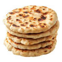 Soft and warm flatbreads stacked on a wooden table isolated transparent png