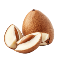 Sapodilla fruit sliced open on white isolated transparent png