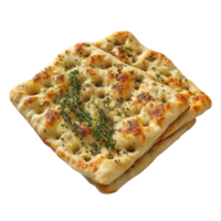 Freshly baked flatbread with herbs on a plate isolated transparent png