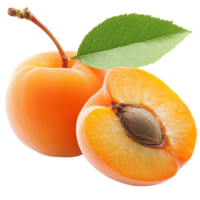 Fresh apricot with green leaf sliced open isolated transparent png