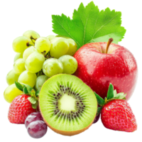 Vibrant fruit display with grapes and kiwi isolated transparent png