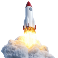 Rocket launching into the sky amidst white smoke isolated transparent png