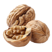 Shelled and whole walnuts on white isolated transparent png