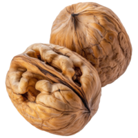 Two textured walnuts side by side isolated transparent png