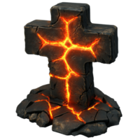 Glowing lava cross with cracked base on display transparent png