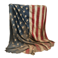 Worn American flag displayed in a rustic setting transparent png