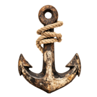 Rustic anchor with rope against a plain background transparent png