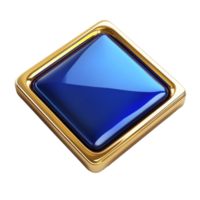 Shiny blue square button with golden frame design transparent png