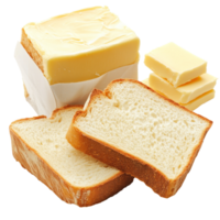 Soft bread slices with butter on a wooden table transparent png