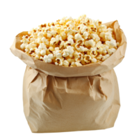 Freshly popped popcorn in a brown paper bag transparent png