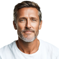 Gray haired man smiling indoors transparent png