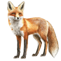 A red fox standing confidently in a meadow transparent png