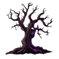 Gnarled tree with skull in dark forest transparent png
