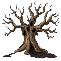 Gnarled tree with twisted branches in a dark style transparent png