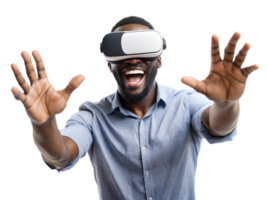 Man enjoying virtual reality experience indoors png