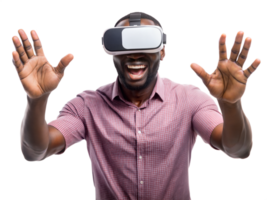 Man enjoying VR at home during day png