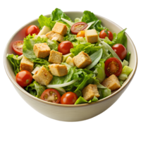 Fresh salad with tomatoes and croutons in a bowl png