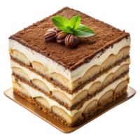 Tiramisu dessert with cocoa and coffee on display png