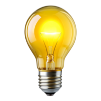 Bright yellow light bulb glowing in indoor setting png