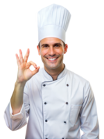 Chef smiling and showing okay gesture in uniform png