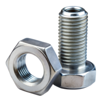Metal bolt and nut lying on a white background png